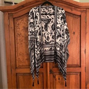 Vince Camuto bird floral block print open front kimono